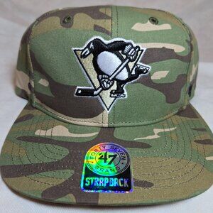 NHL '47 Brand Men's Camo/Black Pittsburgh Penguins Trucker Strapback Hat
